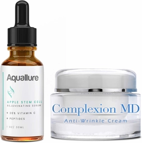 Anti-Aging Skin Care - Aquallure Apple Stem Cell Rejuvenating Serum - Anti Wrinkle Cream - Reduce Fine Lines & Wrinkles - with Peptides & Hyaluronic Acid (Bundle) (1 oz Each)