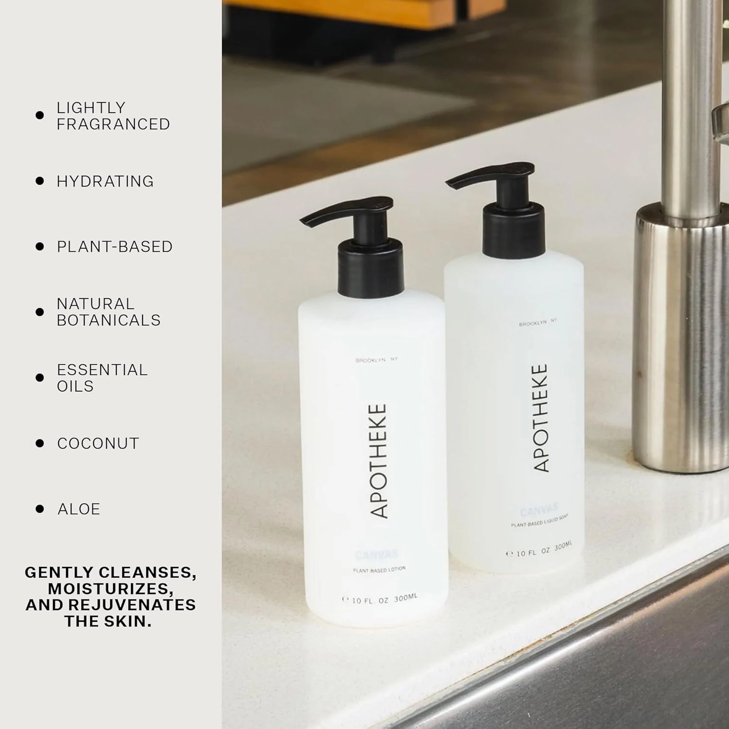 APOTHEKE Liquid Hand Soap, Canvas (10 Fl Oz) - Hydrating Hand Wash with Natural Coconut & Aloe Vera