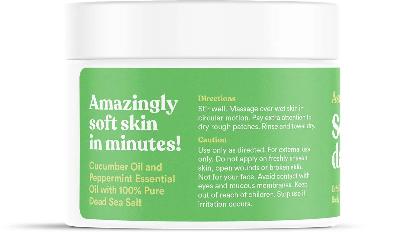 ASUTRA Dead Sea Salt Essential Oil Body Scrub Exfoliator (Cooling Cucumber), 16 oz - Ultra Hydrating, Gentle, & Moisturizing - Coconut, Cucumber, and Peppermint Oils