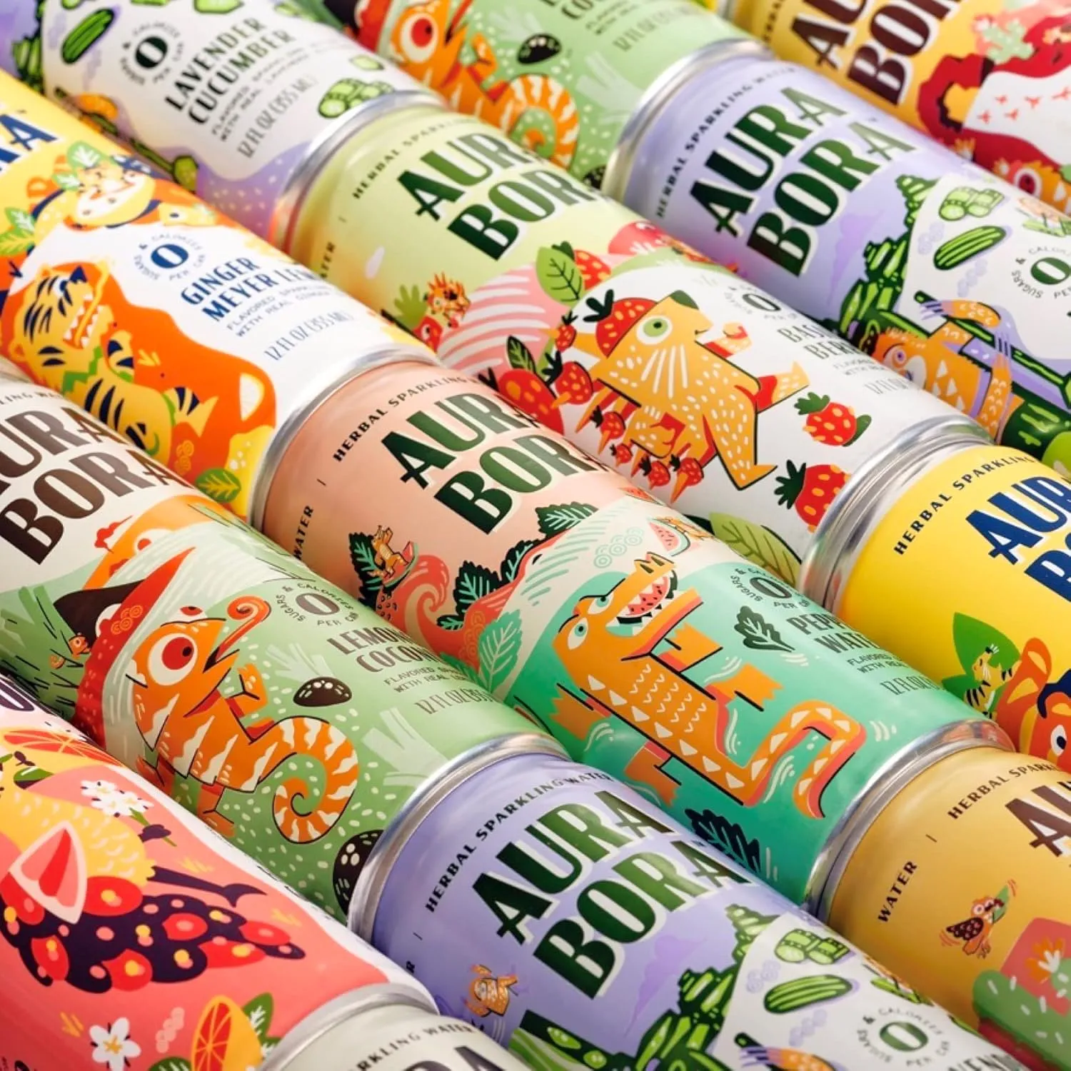 Aura Bora, Lavender Cucumber Herbal Sparkling Water, 12 oz Can (Pack of 12), 0 Calories, 0 Sugar, 0 Sodium, Non-GMO