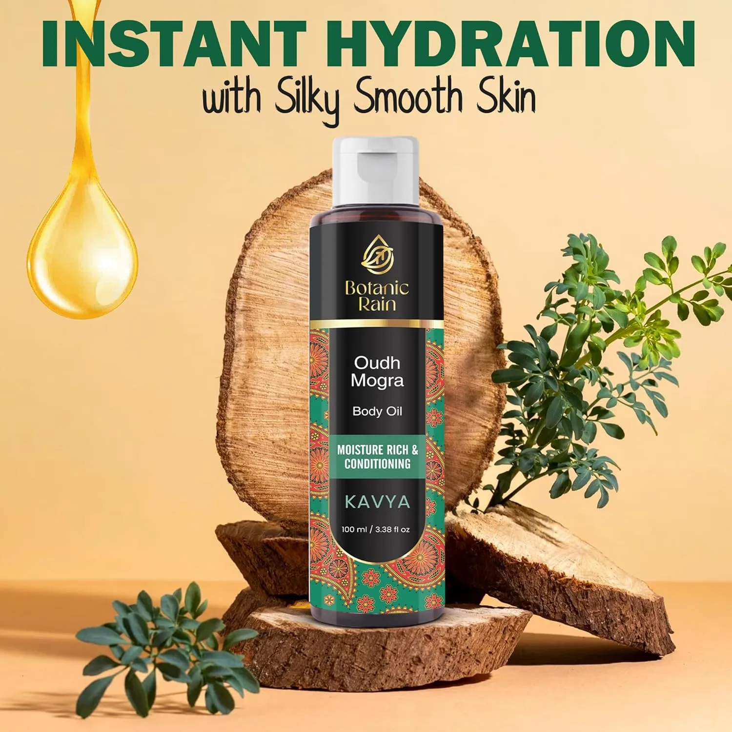 Ayurveda Body Oil With Oudh & Mogra, Organic Body Oil After Shower, Moisturizing & Hydrating Natural Body Oils For Women And Men, 3.38 Fl Oz