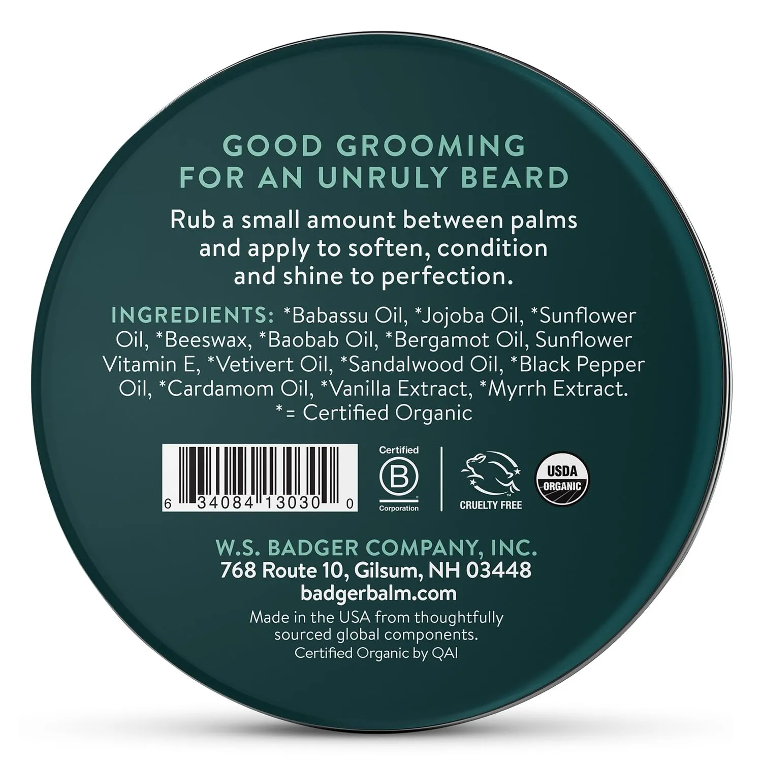 Badger Organic Beard Balm - Leave-In Conditioner, Styling & Moisturizing Treatment for Facial Hair & Mustache, 2 oz