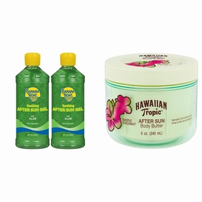 Banana Boat Soothing After Sun Gel with Aloe Twin Pack 16oz each & Hawaiian Tropic After Sun Body Butter with Coconut Oil 8oz