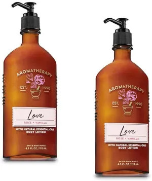 BATH AND BODY WORKS Aromatherapy LOVE - ROSE & VANILLA Lot of 2 Body Lotion - Full Size