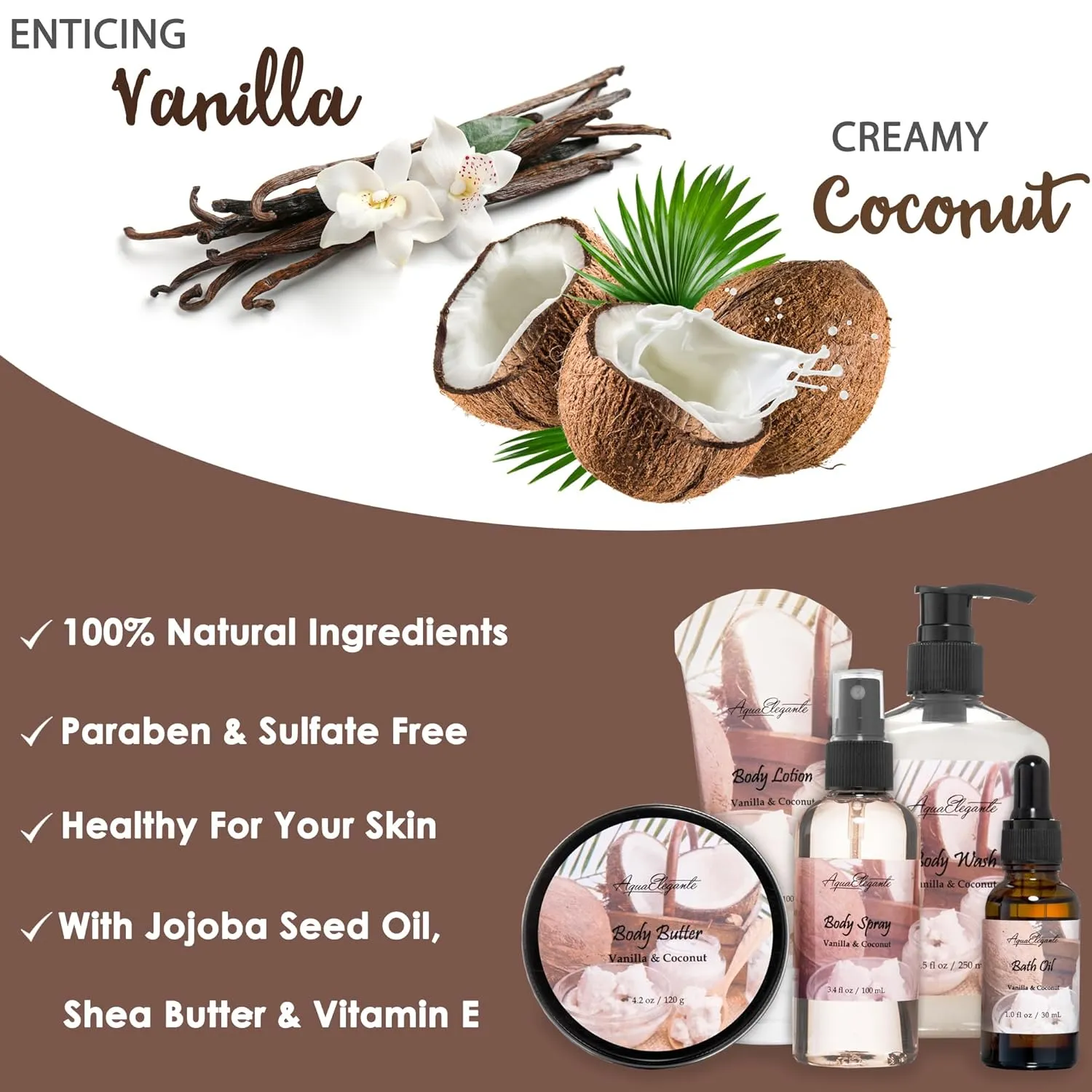 Bath Spa Gift Sets - Luxury Basket With Coconut & Vanilla - Spa Kit Includes Wash, Bubble Bath, Lotion, Bath Salts, Body Scrub, Body Spray, Shower Puff, Bathbombs, Soap and Towel