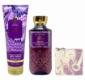Bath & Body Works Sweet Whiskey Body Cream and Body Wash Bundle with a Lavender Dream Bar Soap - Full Size