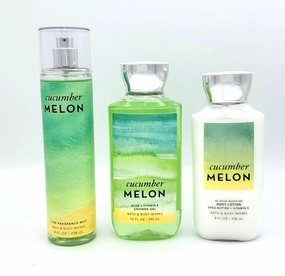 Bath and Body Cucumber Melon -3 pc Bundle- Fragrance Mist 8 oz   Shower Gel 10 oz   Body Lotion 8 oz, Green