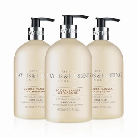 Baylis & Harding Liquid Hand Soap Wash with Dispenser, Jojoba, Vanilla & Almond Oil, 16.9oz/500ml (3-Pack)