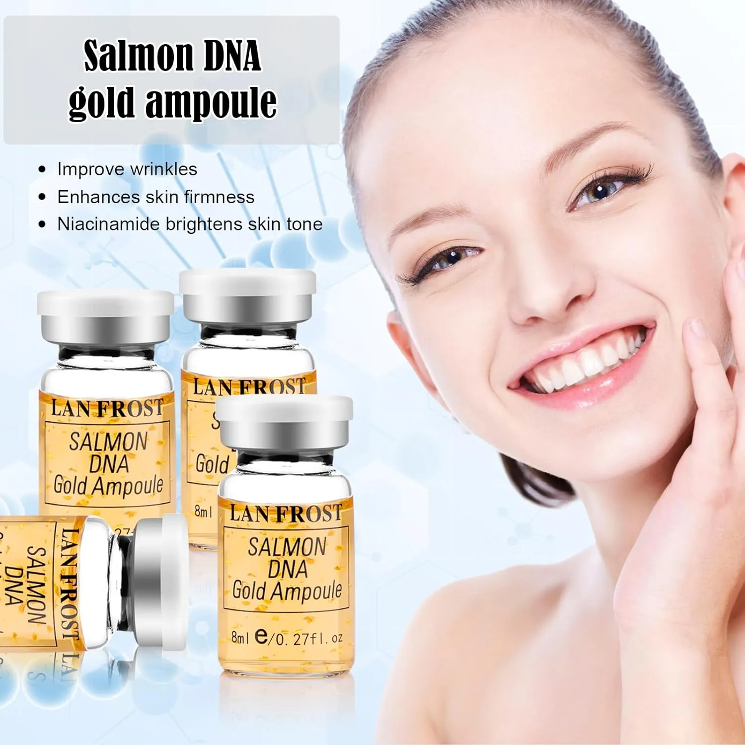 BB Facial Glow Starter Kit Serum Hyaluronic Acid Essence Skin Care Set, Salmon DNA Glod Ampoule 0.27oz 12 Vials, Glow Repair Kit with 7 Different Peptides