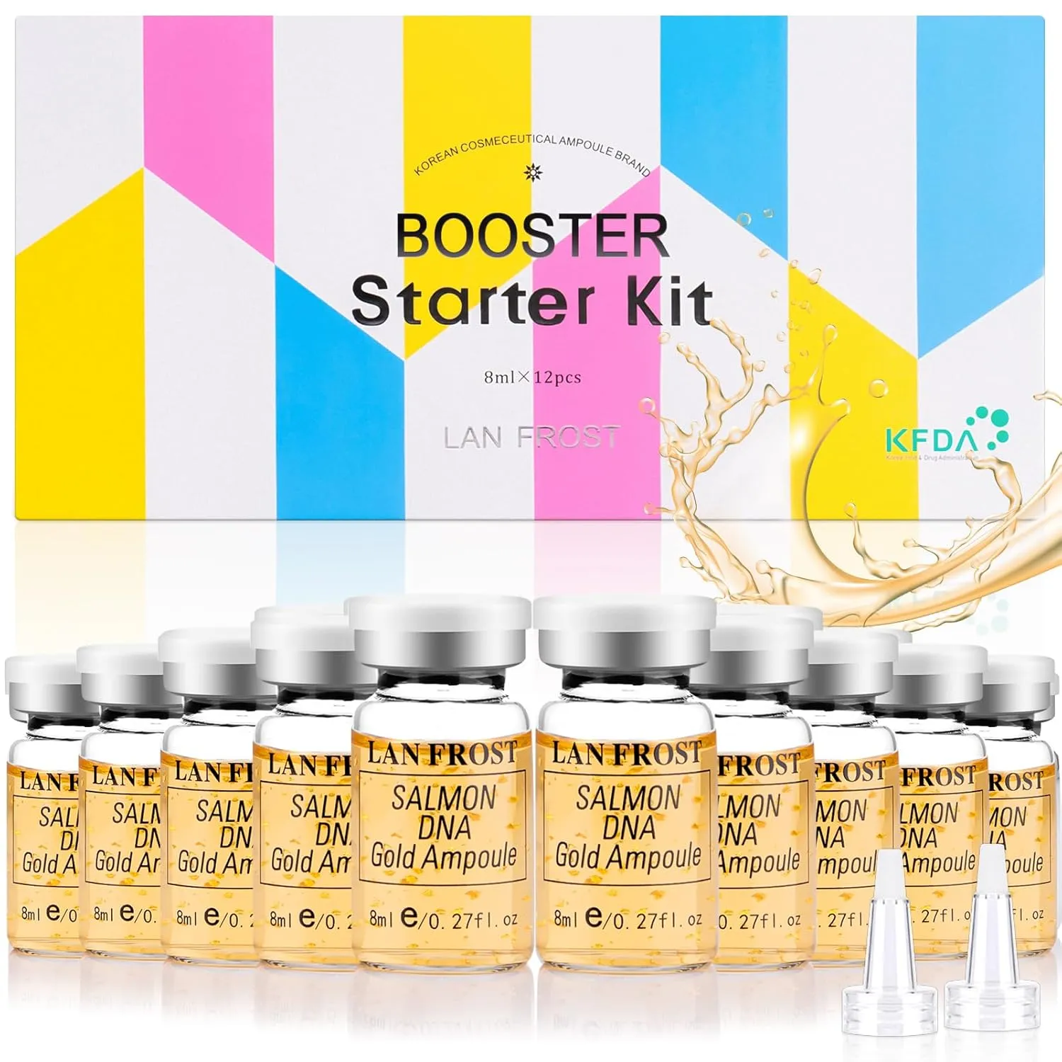 BB Facial Glow Starter Kit Serum Hyaluronic Acid Essence Skin Care Set, Salmon DNA Glod Ampoule 0.27oz 12 Vials, Glow Repair Kit with 7 Different Peptides