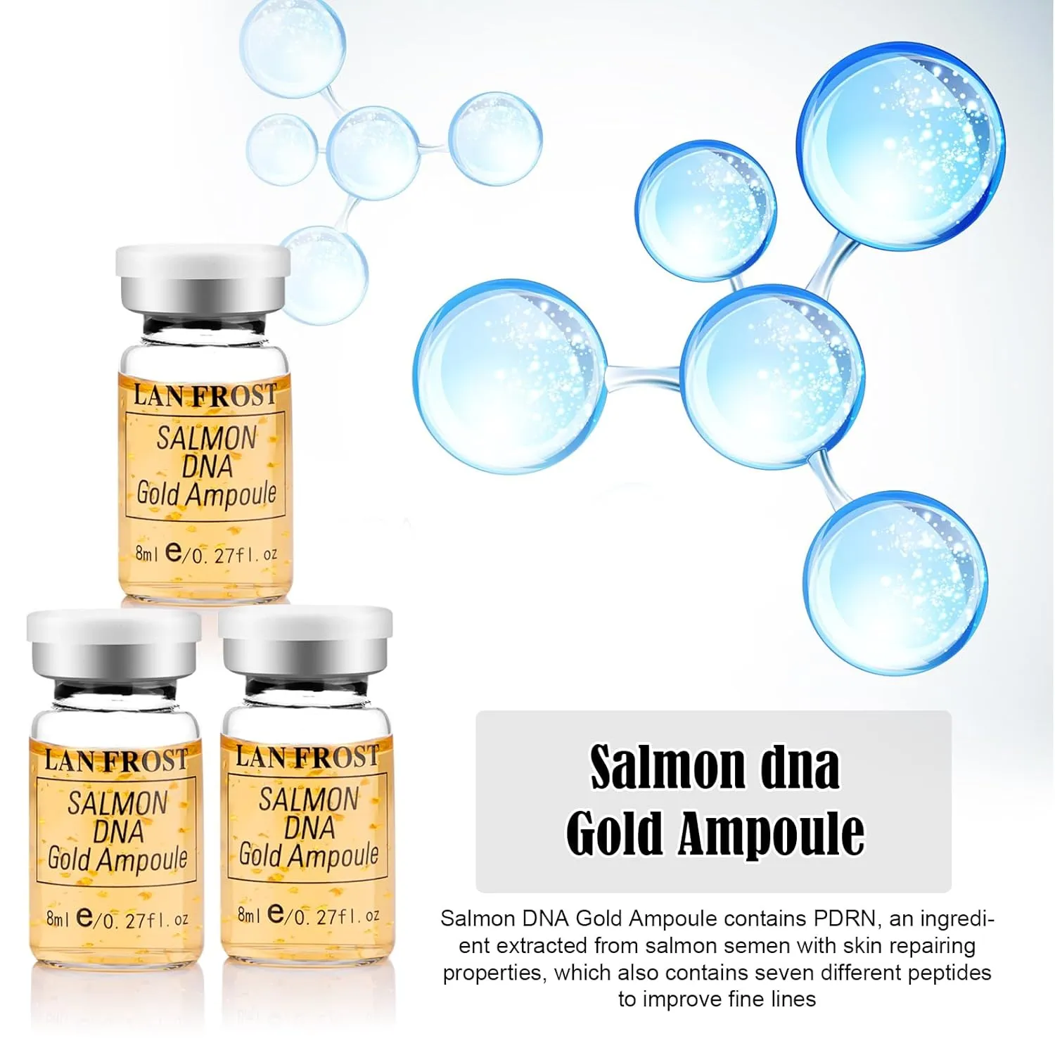BB Facial Glow Starter Kit Serum Hyaluronic Acid Essence Skin Care Set, Salmon DNA Glod Ampoule 0.27oz 12 Vials, Glow Repair Kit with 7 Different Peptides