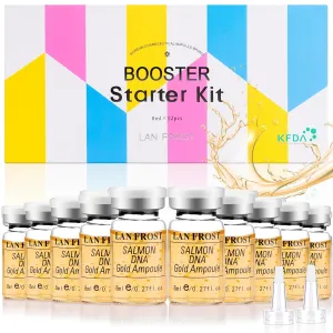 BB Facial Glow Starter Kit Serum Hyaluronic Acid Essence Skin Care Set, Salmon DNA Glod Ampoule 0.27oz 12 Vials, Glow Repair Kit with 7 Different Peptides
