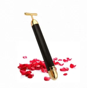 Beauty Bar 24K Facial Massager, T-Shape Electric Face Roller Massage, Pull Tight Firming Lift Tools for Sensitive Skin (Black)