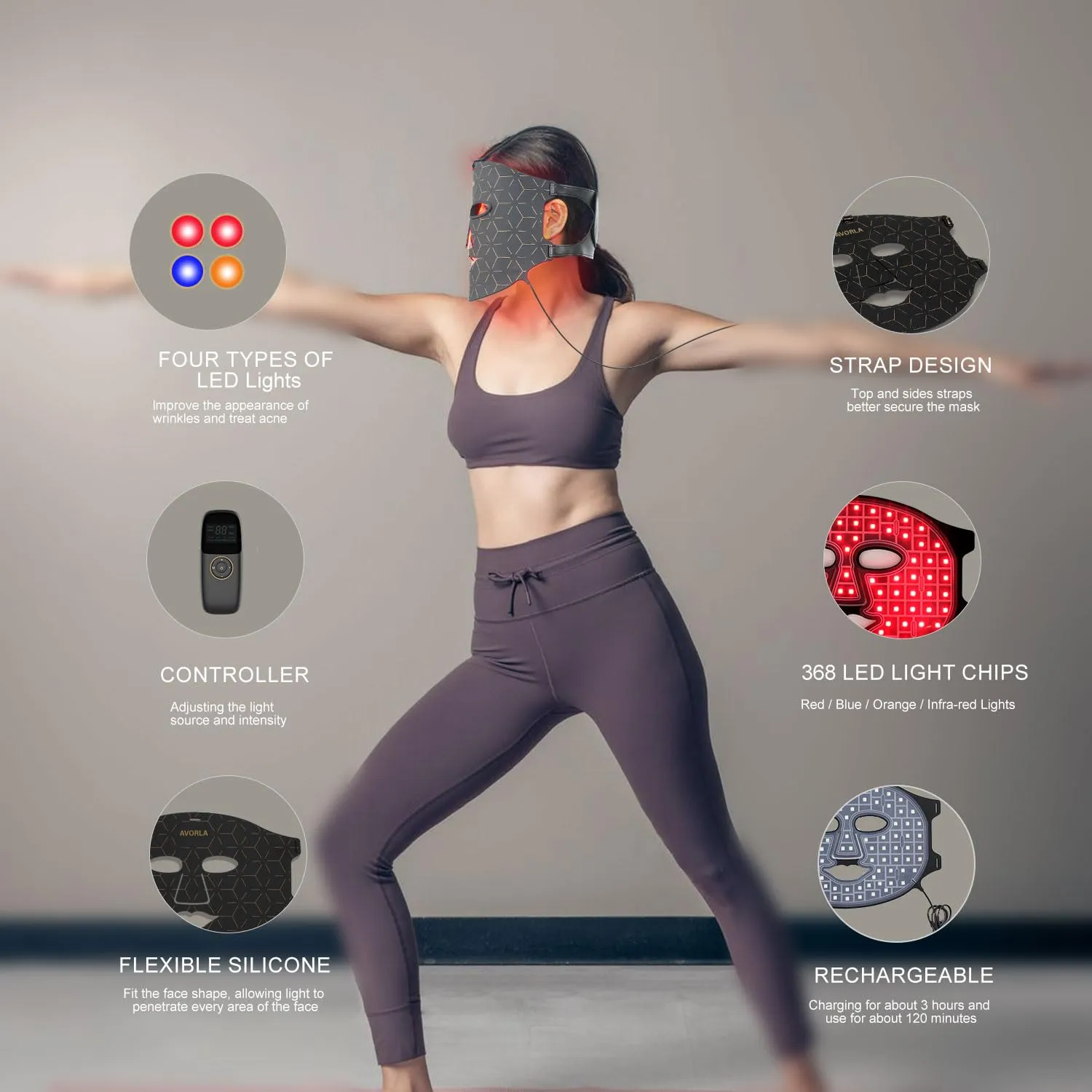 Beauty LED mask - Infrared light therapy led facial light Photons Facial Skin Care Wrinkle reduce anti-acne facial light