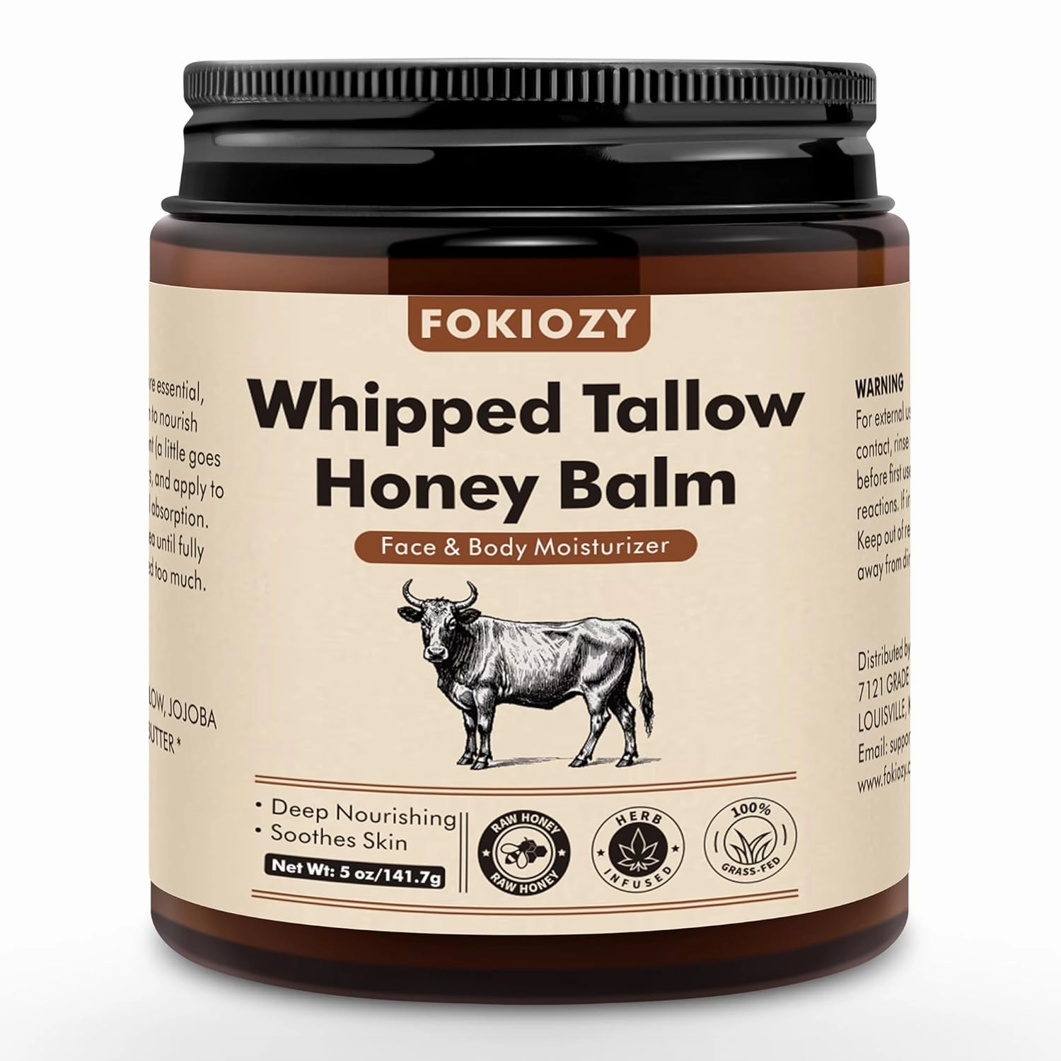 Beef Tallow for Skin, 100% Grass-Fed Whipped Beef Tallow Honey Balm for Face and Body, Tallow Face Moisturizer with Jojoba Oil, Shea Butter for Sensitive, Dry Skin - 5 oz