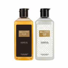 Bell Vitaa Luxury KLUB Man and OUD WHITE Body Wash Shower Gel for Deep Cleansing, Hydrating & Moisturising Skin with Aloe Vera, 250 ml Each