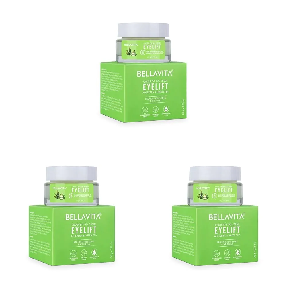 Be.lla Vita Organic EyeLift Hydrating Natural Under Eye Cream Gel for Dark Circles, Puffy Eyes, Wrinkles & Removal of Fine Lines for Women & Men, 20 gm (Pack of 3)