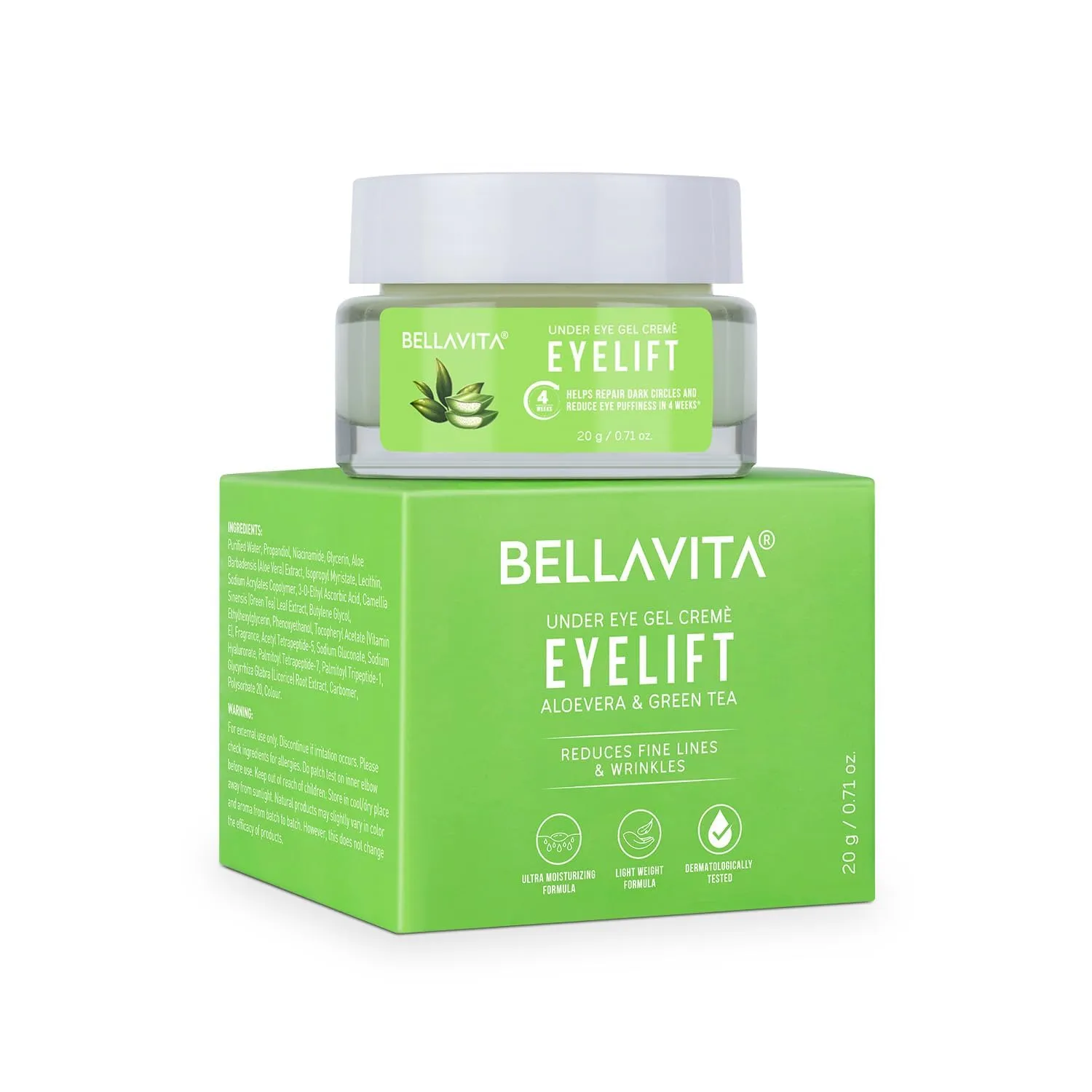 Be.lla Vita Organic EyeLift Hydrating Natural Under Eye Cream Gel for Dark Circles, Puffy Eyes, Wrinkles & Removal of Fine Lines for Women & Men, 20 gm