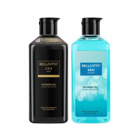 Bella.Vita Luxury CEO Man & Skai Aquatic Body Wash Refreshing Shower Gel for Deep Cleansing, Hydrating & Moisturising Skin with Aloe Vera, 250 ml Each