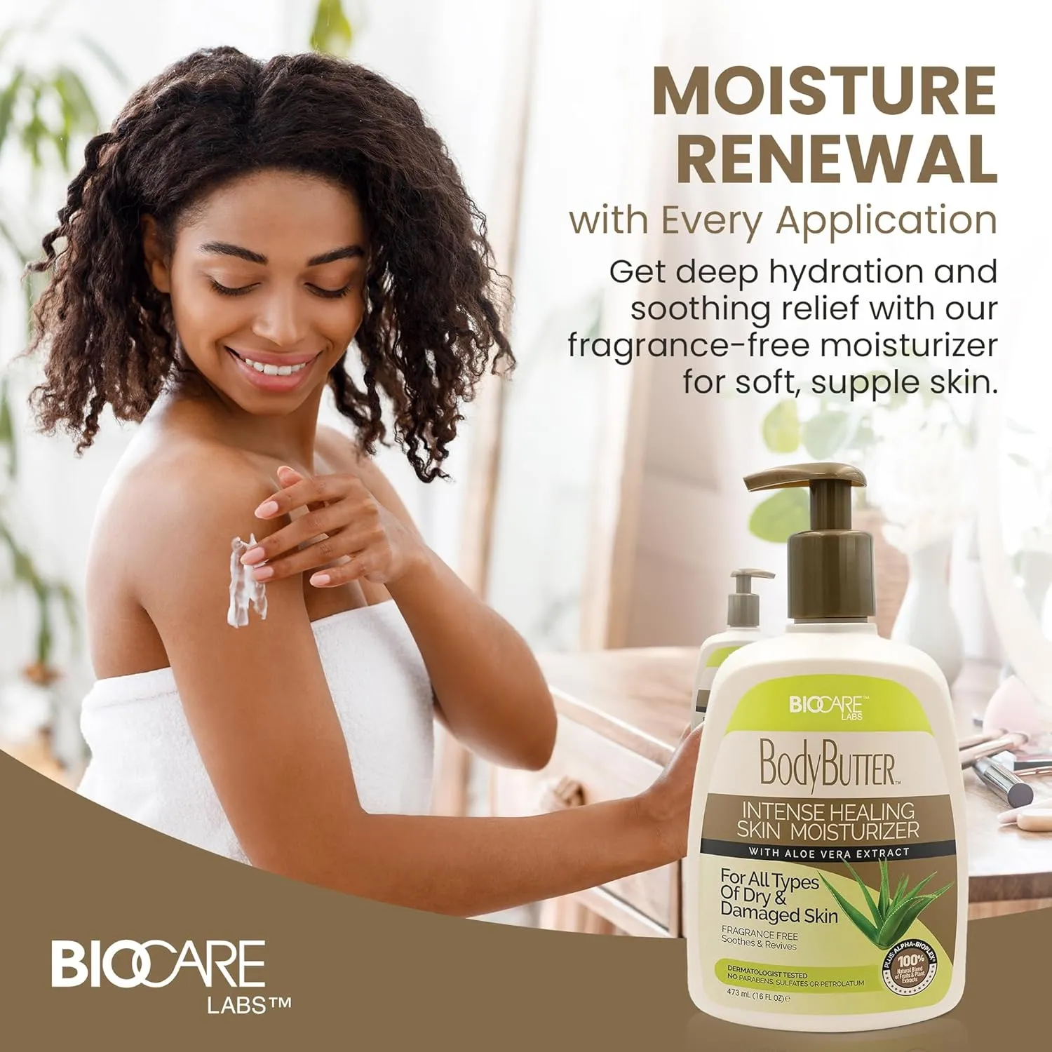 Biocare Labs Moisturizing Body Butter - Hydrating Body Cream W/Aloe Vera and Cucumber Extracts (Fragrance-Free) - Instantly Penetrates and Deeply Renews Skin - Lotion Designed For Dry Skin