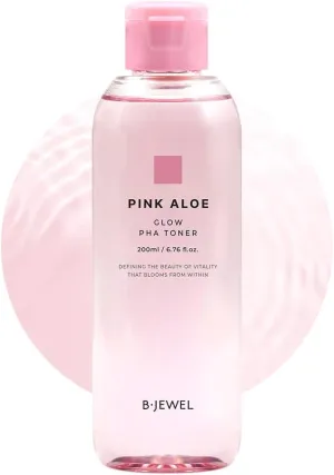 BJEWEL Korean Skincare Pink Aloe™ Glow PHA Toner 200ml – Hydrating & Exfoliating Toner with 10,000ppm PHA, Organic Pink Aloe & Probiotics - Alcohol-Free Soothing Skin Care for Sensitive & Dry Skin