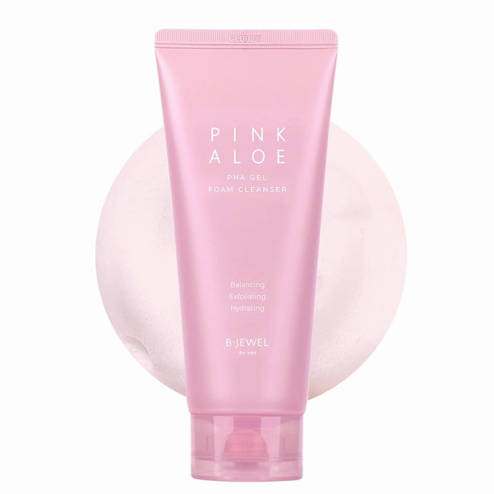 BJEWEL Korean Skincare Pink Aloe Gel Foam Cleanser 150ml – PHA Daily Face Wash With 52,000ppm Pink Aloe – Hydrating & Exfoliating Cleanser for Sensitive Skin – Removes Impurities Without Stripping