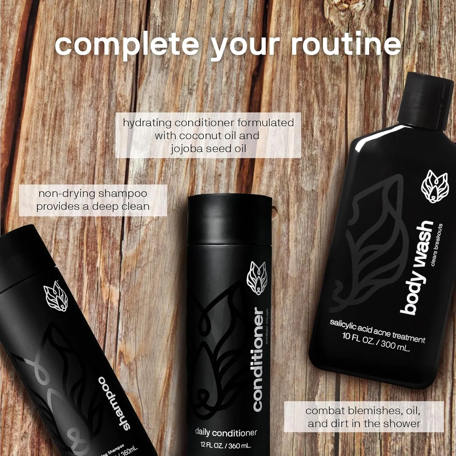 Black Wolf Moisturizing Body Wash for Men, Sandalwood - Mens Hydrating Bodywash for Dry, Dehydrated, & Sensitive Skin - Hyaluronic Acid, Aloe Vera, & Jojoba Oil Body Cleanser Help Remove Oil & Dirt