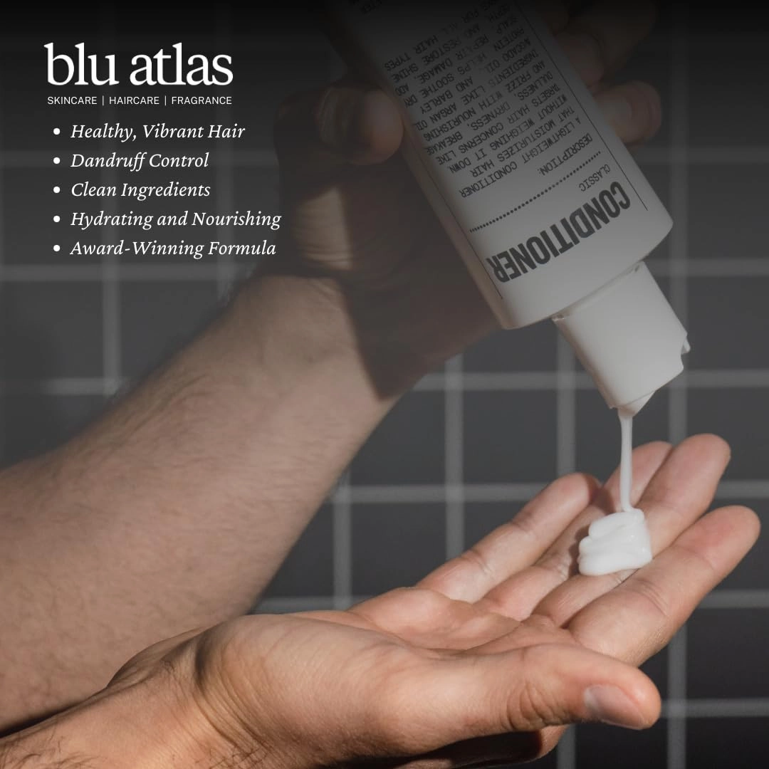 Blu Atlas Men's Natural Conditioner – Organic, Sulfate-Free, Paraben-Free – Deep Moisturizing & Scalp Soothing – Santal Cedar Scent – Made in America – 8 oz