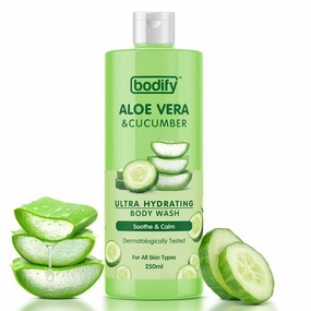 Bodiify Aloe Vera & Cucumber Ultra Hydrating Body Wash, 8.45 floz | Soothe & Calm | Paraben Free | All Skin Types