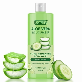 Bodiify Aloe Vera & Cucumber Ultra Hydrating Body Wash, 8.45 floz | Soothe & Calm | Paraben Free | All Skin Types