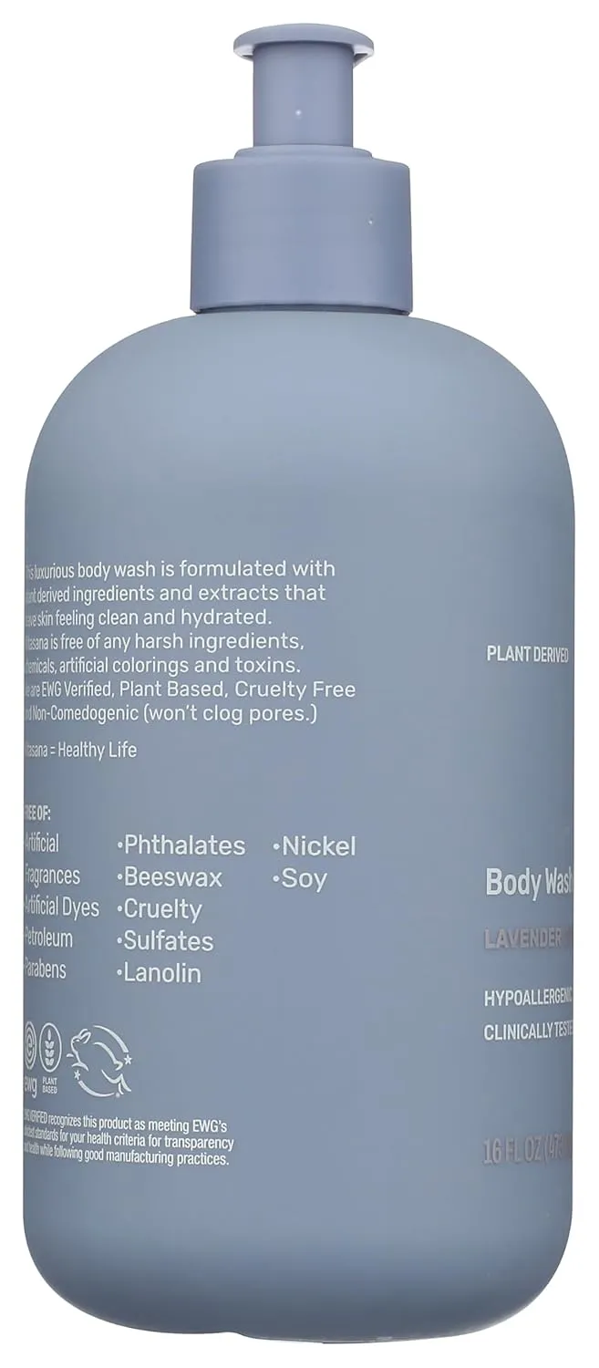 Body Wash, EWG Verified, Plant Derived, Hypoallergenic. Paraben, Sulfate, Petroleum & Cruelty-Free, Lavender/Citrus Scent, 16oz