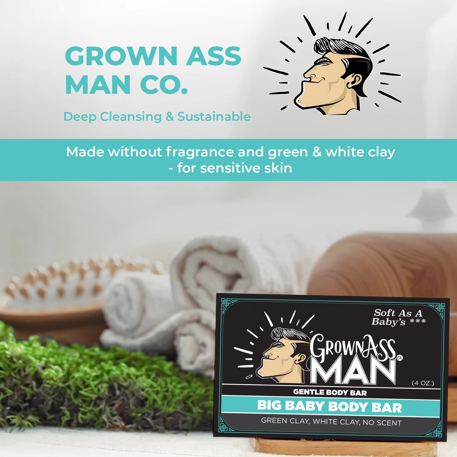 Body Bars - Solid Soap with Natural Oils & Soothing Clay - Plastic Free & Eco-Friendly, Natural & Organic for All Skin Types, 4oz Bar - Big Baby, 6-Pack