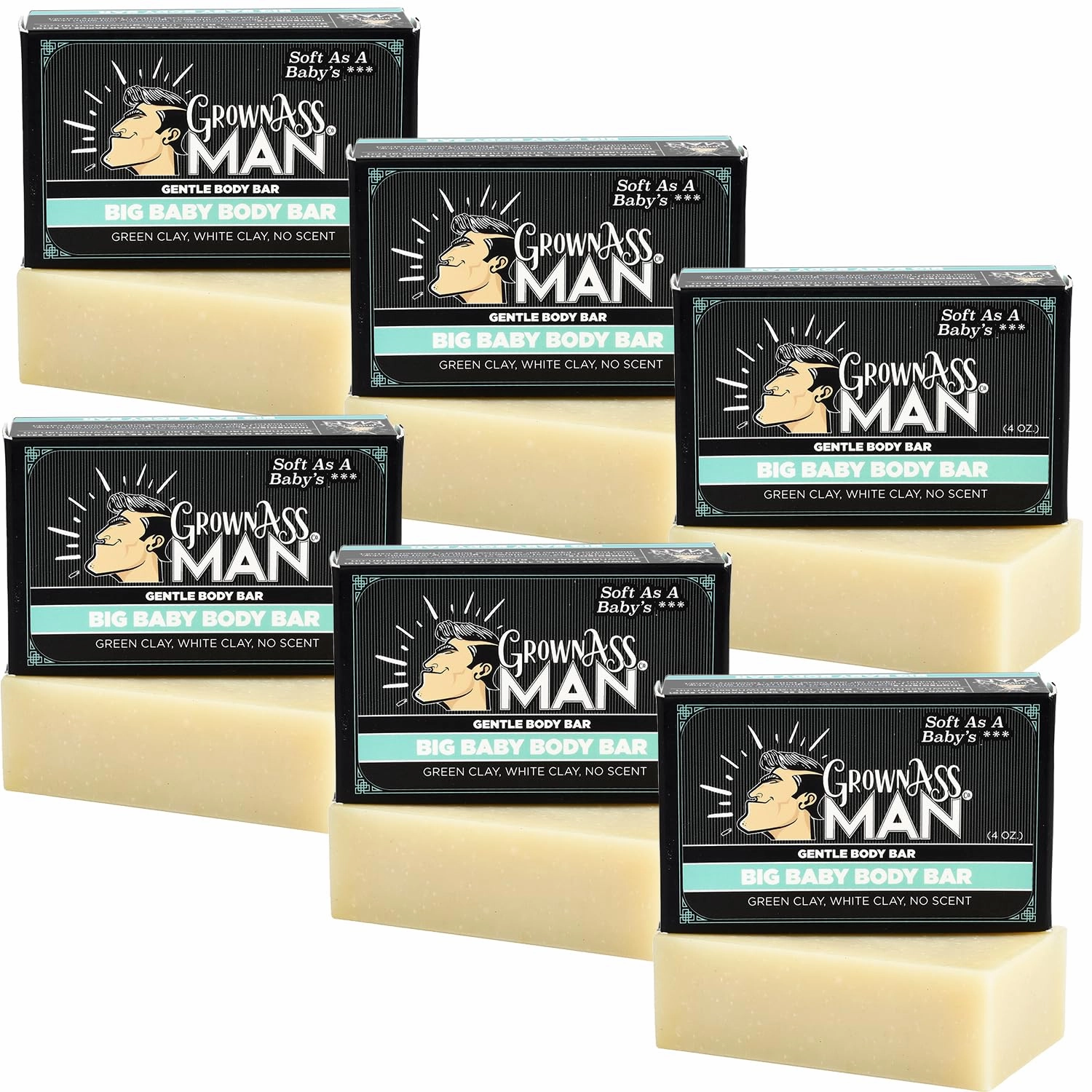 Body Bars - Solid Soap with Natural Oils & Soothing Clay - Plastic Free & Eco-Friendly, Natural & Organic for All Skin Types, 4oz Bar - Big Baby, 6-Pack