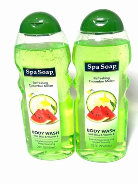 Body Wash, With Soft Refreshing Scent Extra Moisturizing and Deep Cleansing with shea & Vitamin E (2 count) 20FL oz each; Body soap smooth feeling (Cucumber Melon)