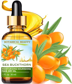 Botanical Beauty SEA BUCKTHORN MOISTURIZING NOURISHING FACE DRY OIL 100% Natural. 1 Fl oz 30 ml Rice Bran, Rosehip, Organic Argan, Sea Buckthorn Fruit Oil, Face Moisturizer, Rejuvenate, Anti-aging