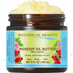 Botanical Beauty ROSEHIP OIL BUTTER ROSE HIP 100% Natural Pure Virgin Unrefined RAW Cold Pressed for FACE, SKIN, BODY, DAMAGED HAIR, NAILS. Rich in vitamin E 8 Fl Oz 240 ml