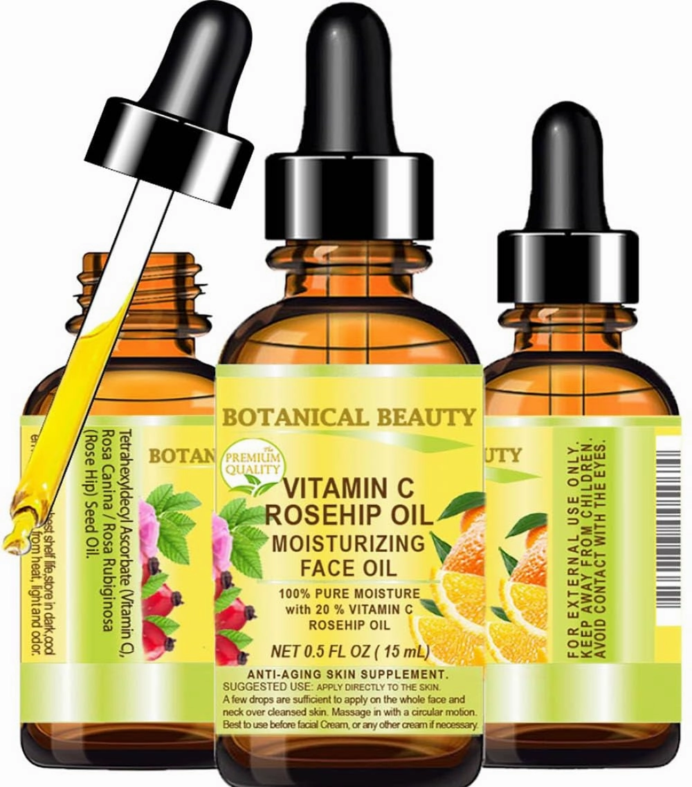 Botanical Beauty VITAMIN C ROSEHIP OIL Moisturizing Face Oil Anti-aging, Regenerating and Nourishing 20% Vitamin C, Pure Rose Hip Oil 0.5 Fl. Oz - 15 ml