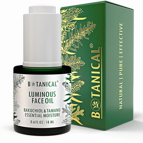 Botanical Luminous Face Oil | Skin Rejuvenating Tamanu & Bakuchiol w/Gua Sha Lift Scraper | Organic, Pure, Natural Skincare (0.6 fl oz | 18 ml)