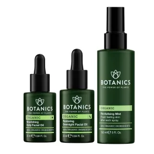 Botanics Hydrating Daily & Restoring Overnight Face Oil and Revitalizing Rose Face Mist - Vegan & Cruelty-Free Skincare - 3-Item Bundle