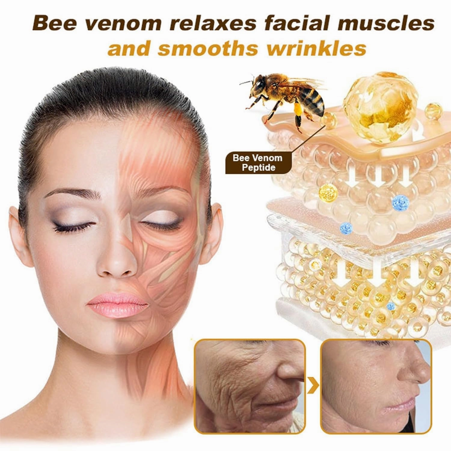 Botox Bee Venom Wrinkle Removal Cream Firming Moisturizing Lifting & Recovery for All Skin Type Anti-Aging Bee Venom Skin Treatment Cream Facial Firming Face Cream Moisturiser 3Pcs