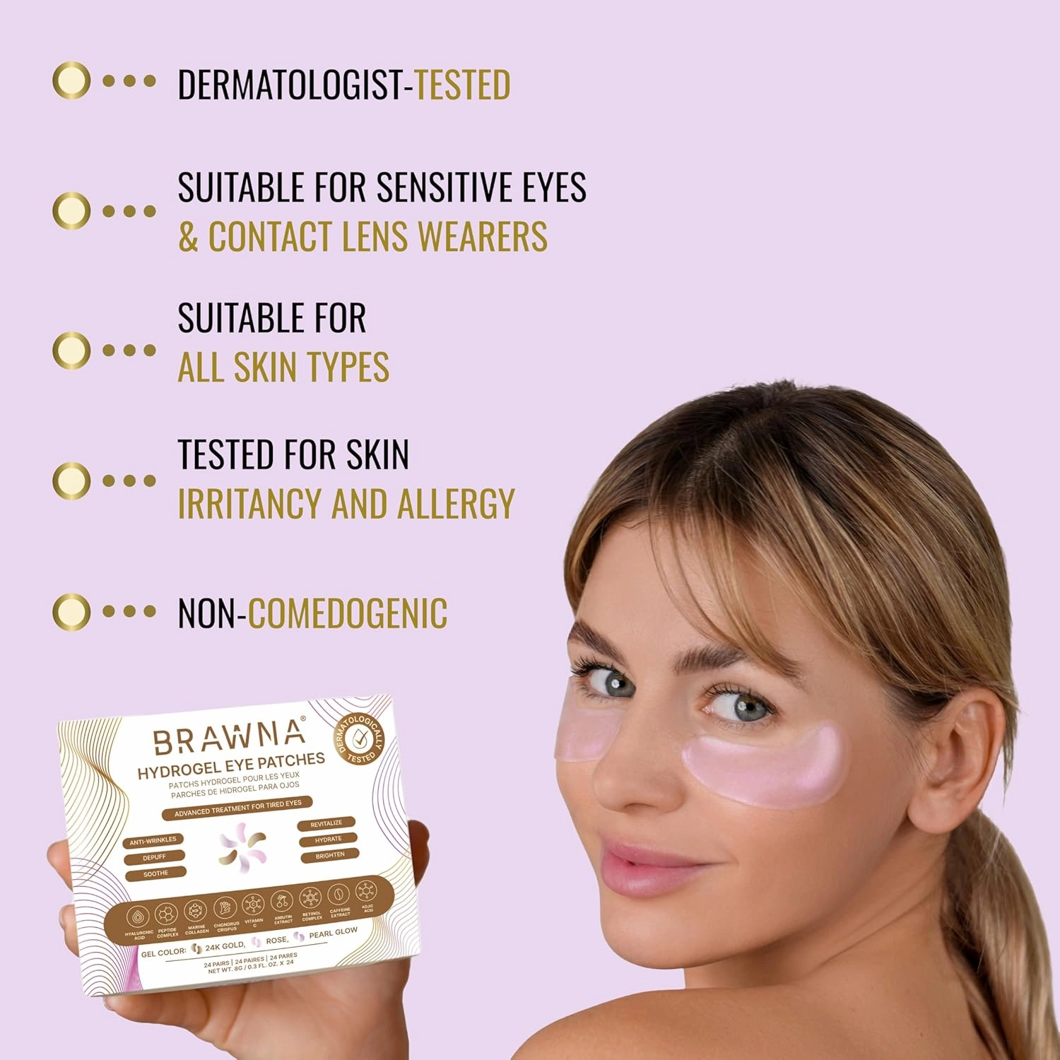 BRAWNA Hydrogel Under Eye Mask Patch with Retinol, Collagen, Peptides, Hyaluronic Acid - For Puffy Eyes, Dark Circles, Undereye Bags - Vegan Cruelty-Free Skincare Birthday Gifts for Women - 24 Pairs