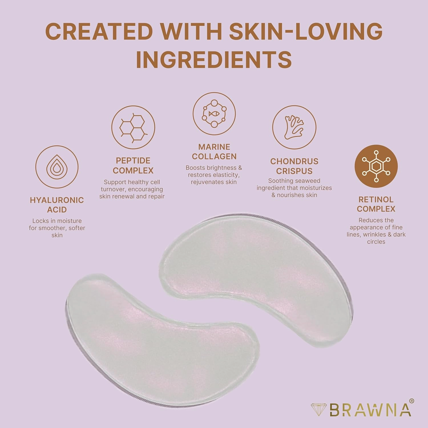 BRAWNA Hydrogel Under Eye Mask Patch with Retinol, Collagen, Peptides, Hyaluronic Acid - For Puffy Eyes, Dark Circles, Undereye Bags - Vegan Cruelty-Free Skincare Birthday Gifts for Women - 24 Pairs