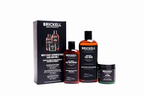 Brickell Men's Daily Advanced Face Care Routine I, Gel Facial Cleanser Wash, Face Scrub, Face Moisturizer Lotion, Natural and Organic, Unscented, Men's Skin Care Gift Set