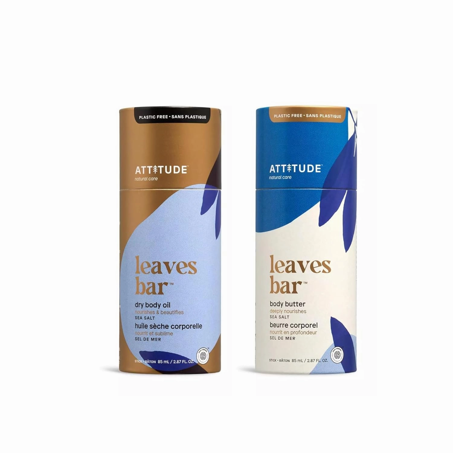 Bundle of ATTITUDE Body Butter and Dry Body Oil Bar, EWG Verified, Plant and Mineral-Based Ingredients, Plastic-free Vegan and Cruelty-free Beauty Products, Nourishing, Sea Salt, 2.87 Ounce