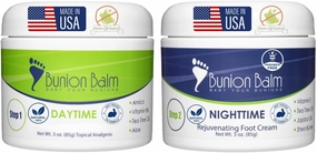 Bunion Balm 2 Step Soothing Bunion Kit. Natural Daytime Hallux Valgus Comfort Cream & Nighttime Moisturizing & Healing Lotion for Aching Bunions & Dry Cracked Skin