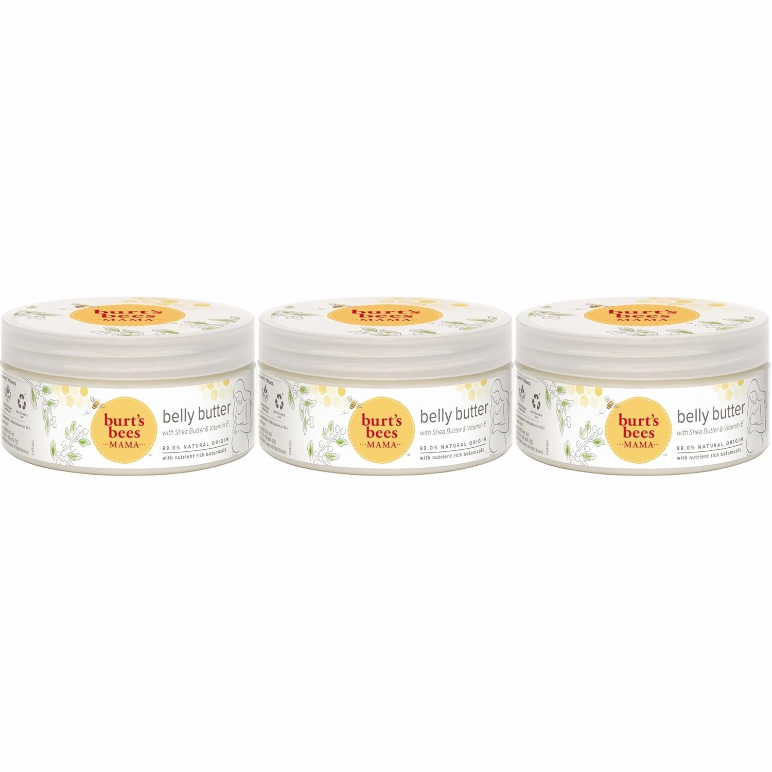 Burt's Bees Mama Belly Butter Stretch Mark Cream for Pregnancy Massages Body & Reduces Scar Appearance, Prenatal & Postnatal Tummy Skin Care, Shea Butter & Vitamin E Rich Formula, 6.5 Oz (Pack of 3)