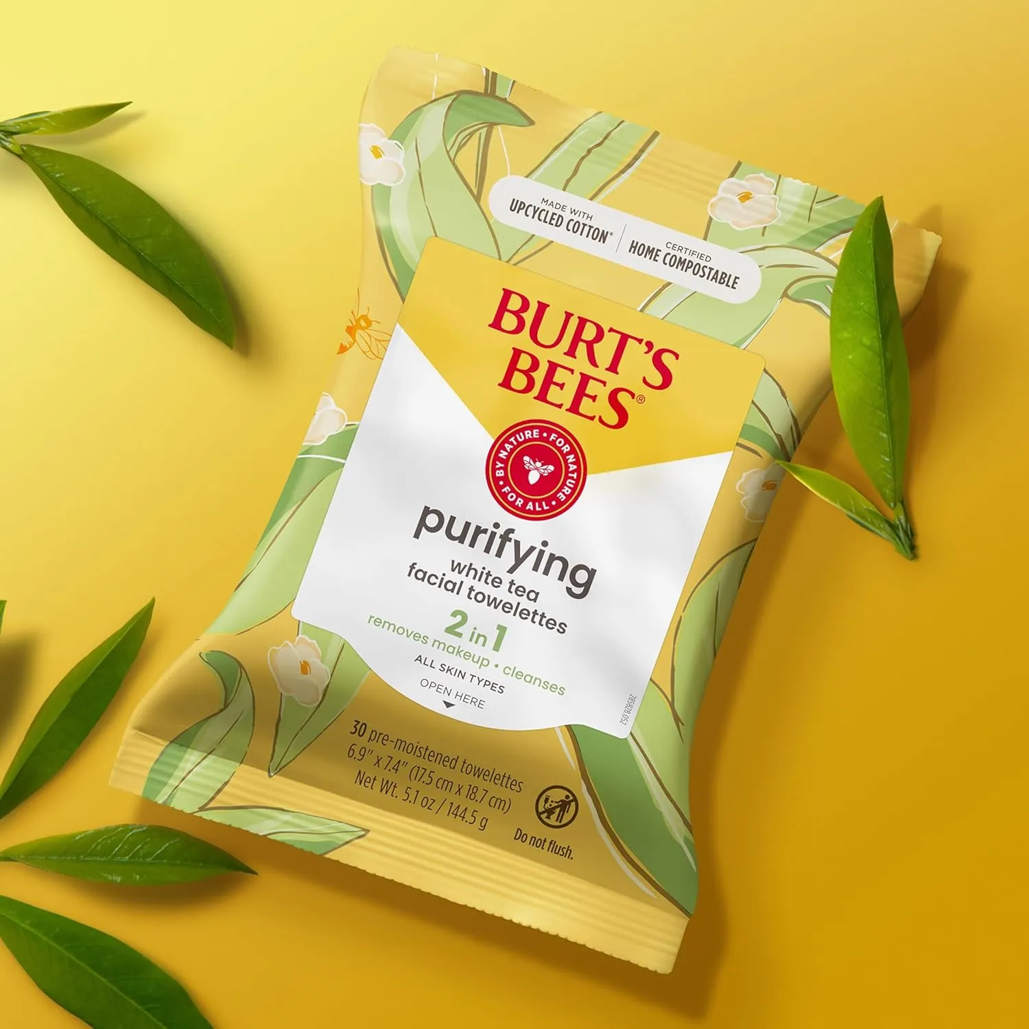 Burt's Bees White Tea Face Wipes, for All Skin Types, College Back to School Dorm Essentials, Hydrating Makeup Remover & Facial Cleansing Towelettes, 30 Ct. (3-Pack)
