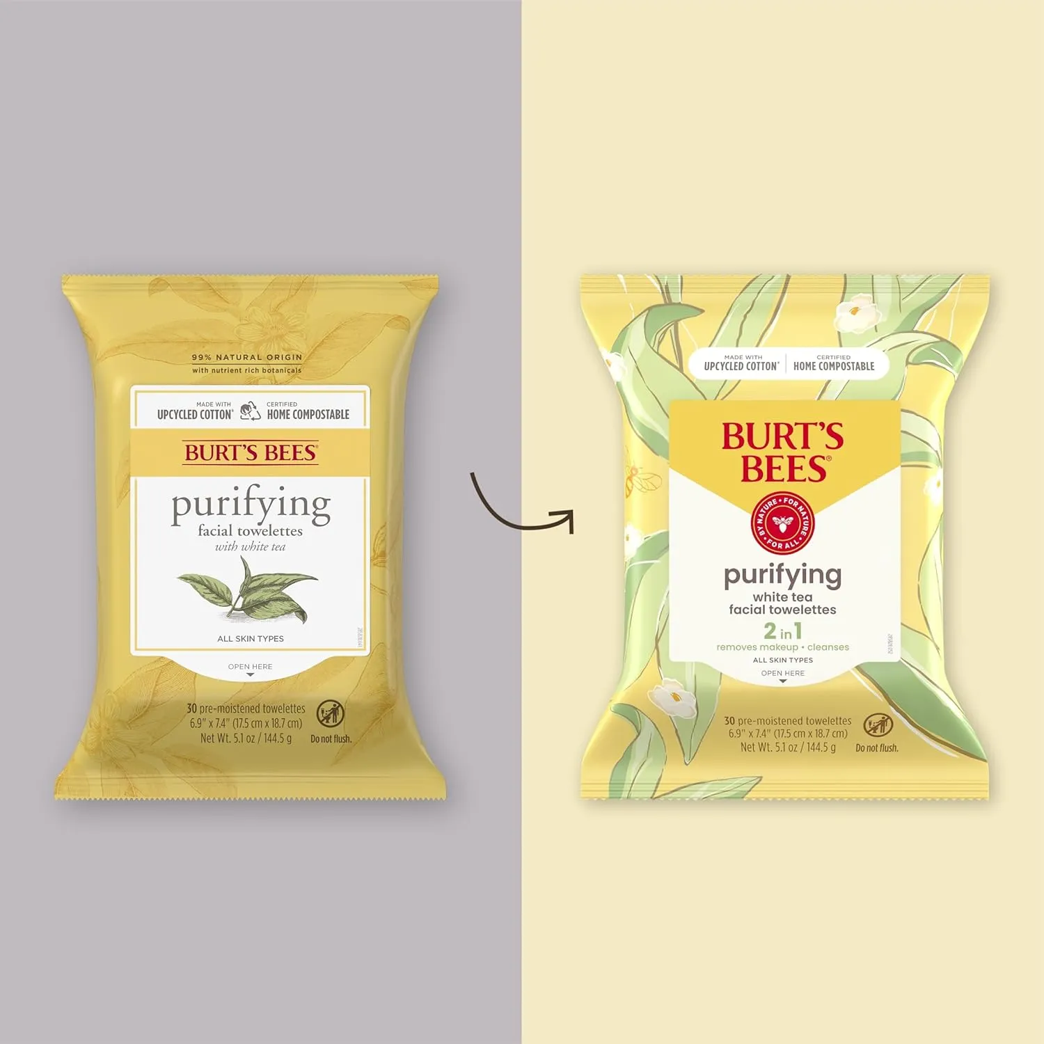 Burt's Bees White Tea Face Wipes, for All Skin Types, College Back to School Dorm Essentials, Hydrating Makeup Remover & Facial Cleansing Towelettes, 30 Ct. (3-Pack)