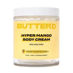 Butter'd Bodycare Hyper Mango Body Cream - Mango Scented Body Butter for Hydration, Enriched with Vitamin C, Rosehip & Jojoba Oils, Premium Moisturizer for Smooth, Radiant Skin (6oz)