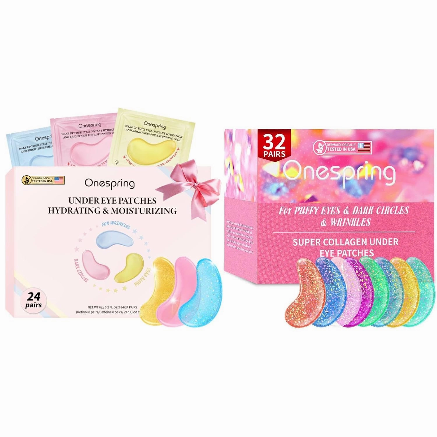 Caffeine, 24K Gold and Retinol Eye Masks & Under Eye Patches (32 Pairs) Collagen-Infused - Anti-Puffiness, Dark Circles, Eye Bags and Fine Lines, Worry-Free Care, Travel Birthday Party Bridesmaid Gift
